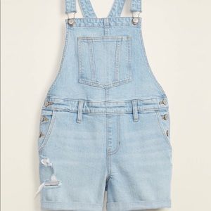 Old Navy Distress Light Wash Jean Shortalls Women